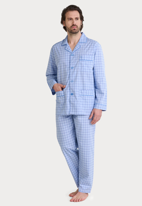 Pijama Hombre Largo Solapa Popelín Rayas - Azul 1545_33