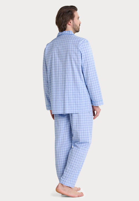 Pijama Hombre Largo Solapa Popelín Rayas - Azul 1545_33