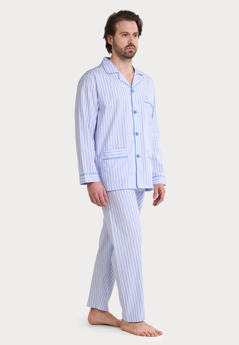 Pijama Hombre Largo Solapa Popelín Cuadros - Azul 1546_30