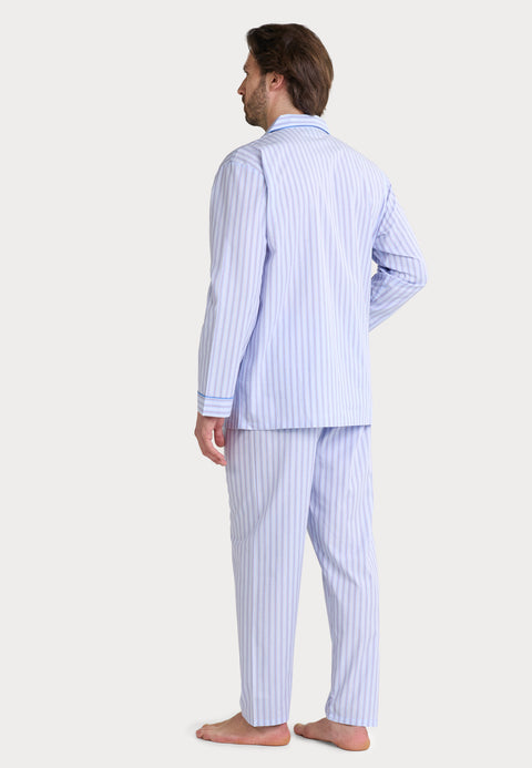 Pijama Hombre Largo Solapa Popelín Cuadros - Azul 1546_30