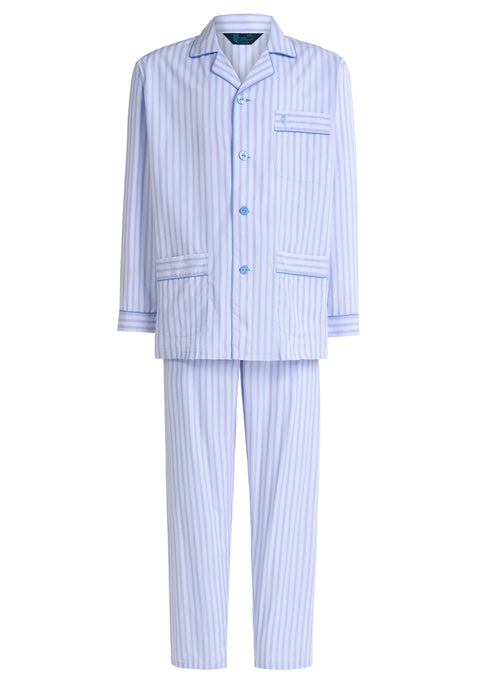 Pijama Hombre Largo Solapa Popelín Cuadros - Azul 1546_30