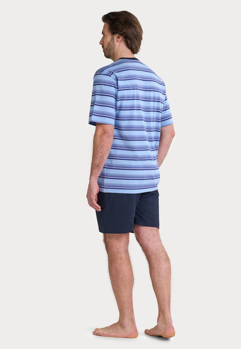 Pijama Hombre Verano Corto Tapeta Algodón Punto Rayas - Azul 3038_36