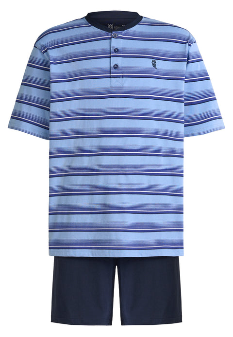 Pijama Hombre Verano Corto Tapeta Algodón Punto Rayas - Azul 3038_36