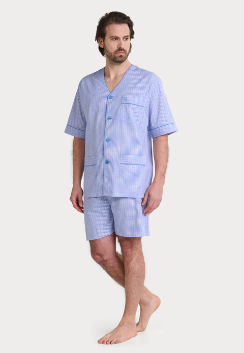 Pijama Hombre Verano Corto Judo Popelín Cuadros - Azul 4544_37