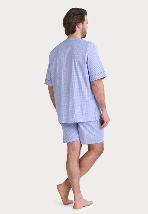 Pijama Hombre Verano Corto Judo Popelín Cuadros - Azul 4544_37