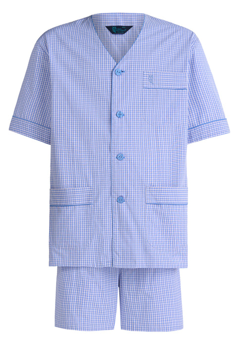 Pijama Hombre Verano Corto Judo Popelín Cuadros - Azul 4544_37