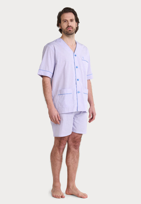 Pijama Hombre Verano Corto Judo Popelín Cuadros - Rosa 4545_95