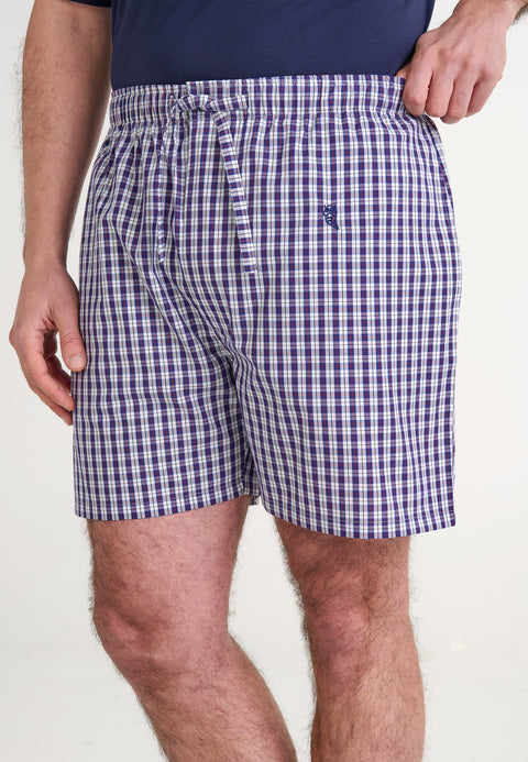 Pantalón Pijama Hombre Corto Popelín Cuadros - Azul 8544_39