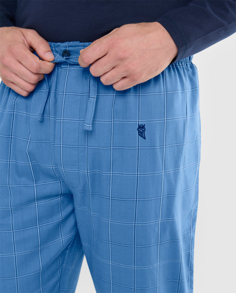   ▷ Pantalón Pijama Hombre Largo Popelín Cuadros | Marino Blanco | El Búho Nocturno - 51478632 - https://www.elbuhonocturno.com/  