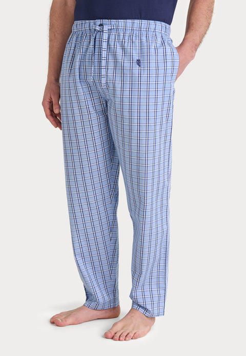 Pantalón Pijama Hombre Largo Algodón Popelín Cuadros - Azul 8943_36