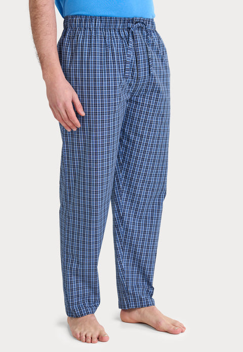 Pantalón Pijama Hombre Largo Algodón Popelín Cuadros - Azul 8944_39